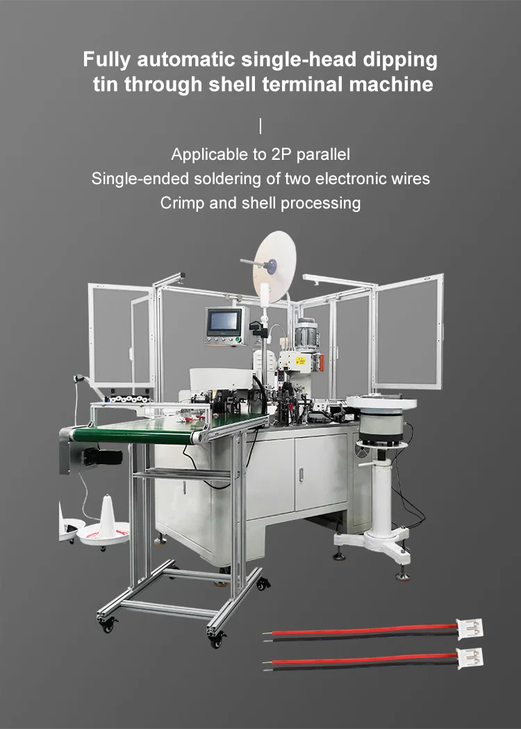 Fully automatic 2P parallel wire single head dipping tin through shell terminal machine. wire insert plastic plug machine, View Parallel wire insert shell plug machine Estaño de inmersión de un solo cabezal de alambre paralelo 2P completamente automático a través de la máquina terminal de cáscara. máquina de tapones de plástico con inserto de alambre, Ver máquina de tapones de carcasa de inserto de alambre paralelo