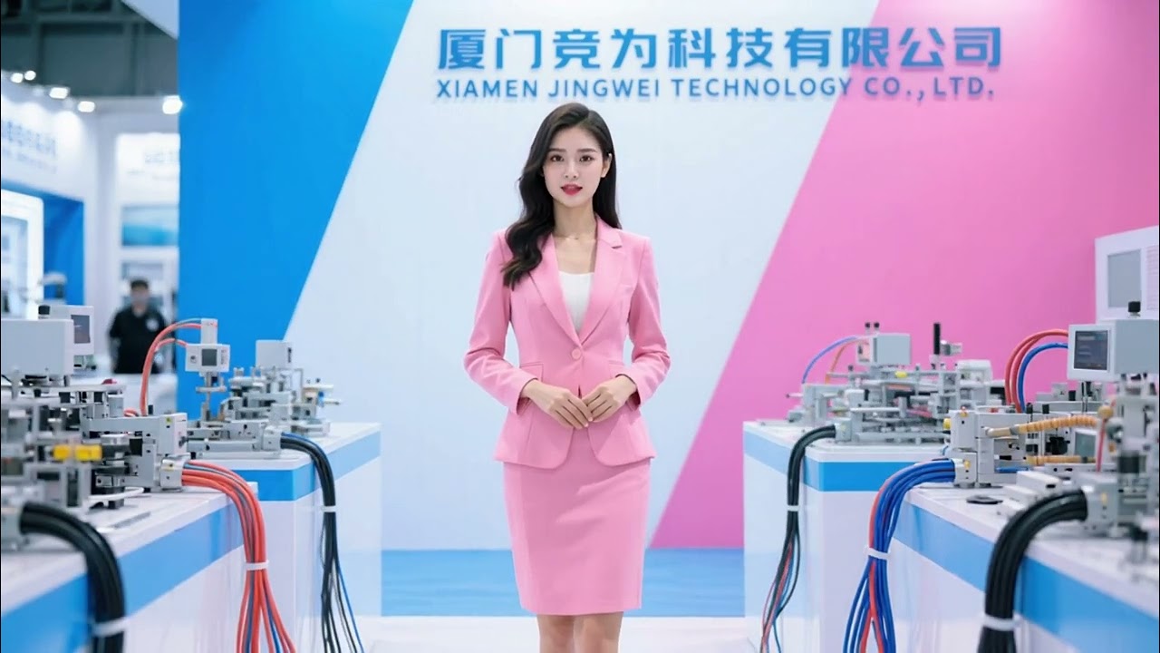 Xiamen Jingwei Technology exhibe equipos avanzados para procesamiento de mazos de cables en feria industrial